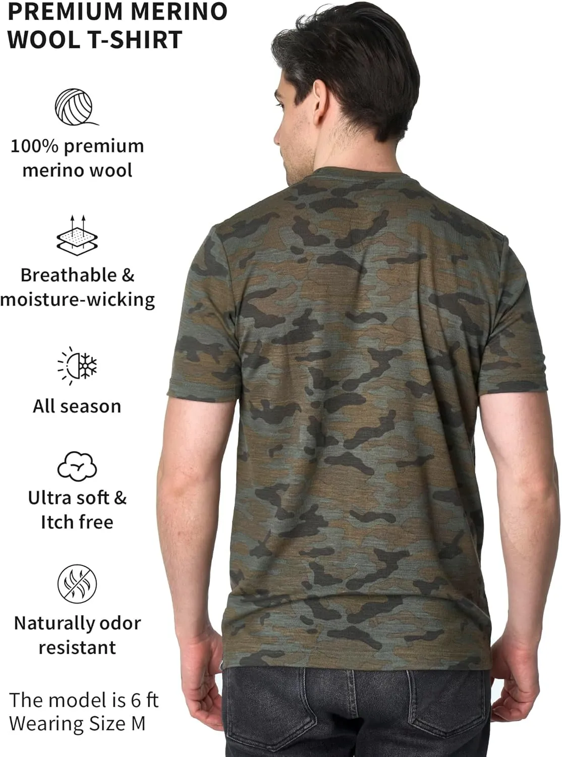 Merino Wool T-Shirt Mens - Merino Wool Undershirt Thermal Shirt for Men and Hiking Socks