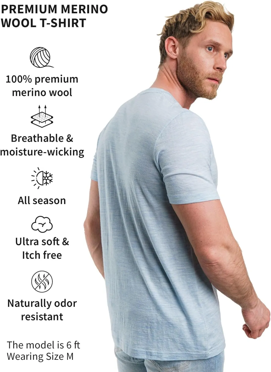 Merino Wool T-Shirt Mens - Merino Wool Undershirt Thermal Shirt for Men and Hiking Socks