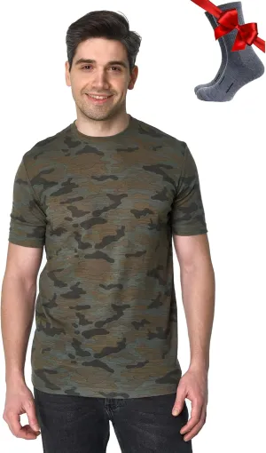 Merino Wool T-Shirt Mens - Merino Wool Undershirt Thermal Shirt for Men and Hiking Socks