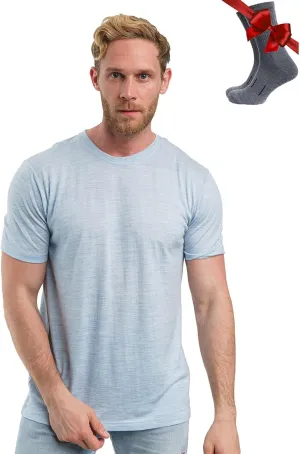 Merino Wool T-Shirt Mens - Merino Wool Undershirt Thermal Shirt for Men and Hiking Socks