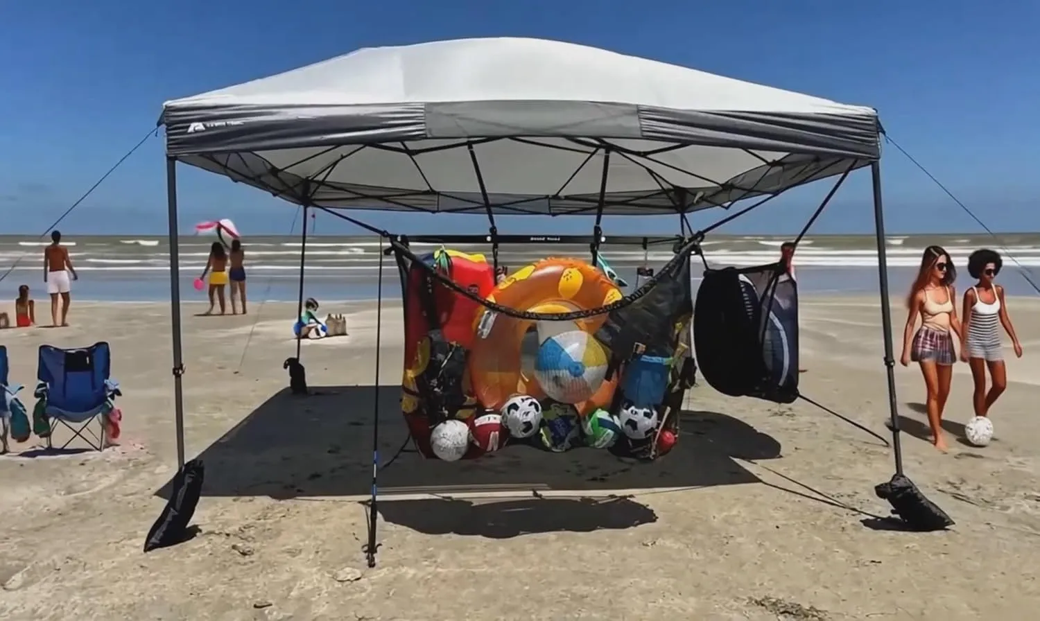MeshTitan Heavy-Duty Beach Tent Organizer - Floats, Toys, Camping Organizer with Accessory Hooks and Extra-Long Straps (Black)
