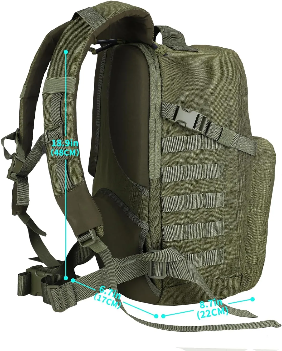 MGFLASHFORCE Molle Military Tactical Backpack for Men, 24L Daypack Army Rucksack Assault Pack, Bug Out Bag, 15.6" Laptop Compartment (Green)