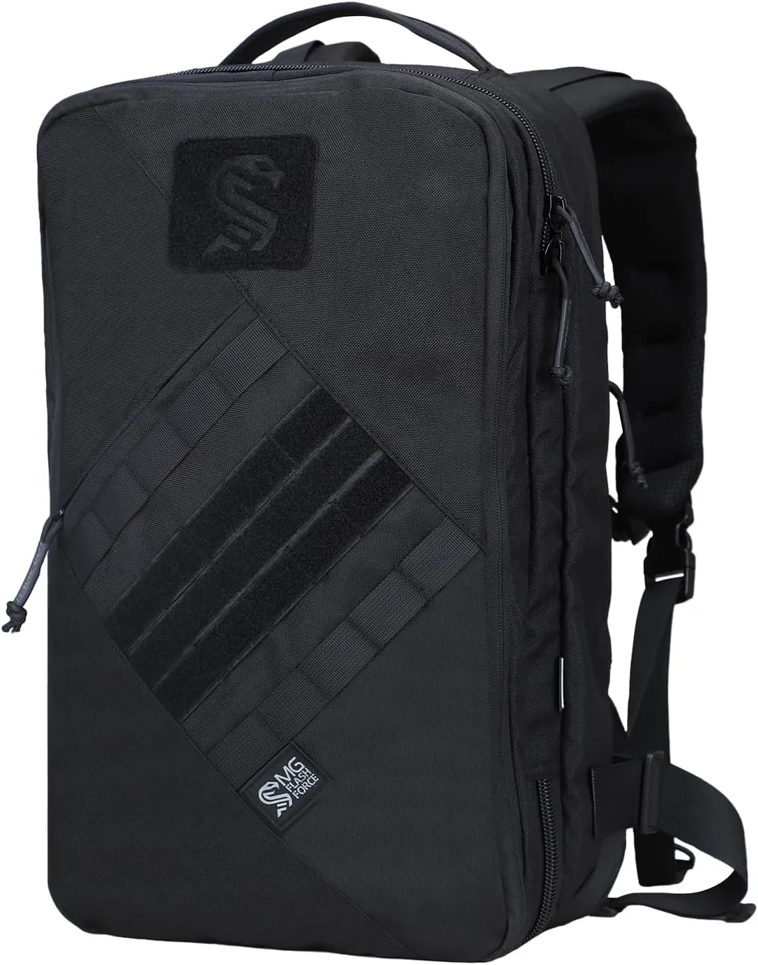 MGFLASHFORCE Tactical Travel Backpack for Men, Molle Work Daypack, Carry On Bag, 16" Laptop Compartment, Expandable 21L to 30L (Black)