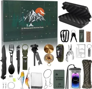 MH MYLUNE HOME Survival Kit Advent Calendar - 24 Days Christmas Countdown Calendar Emergency Survival Gears Gift for Teen Adult, 2024 Xmas Cool Gadgets for Outdoor Camping Fishing Hunting Adventure