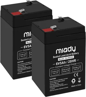 Miady 6V 5Ah Rechargeable Sealed Lead Acid Battery(2 Pack)