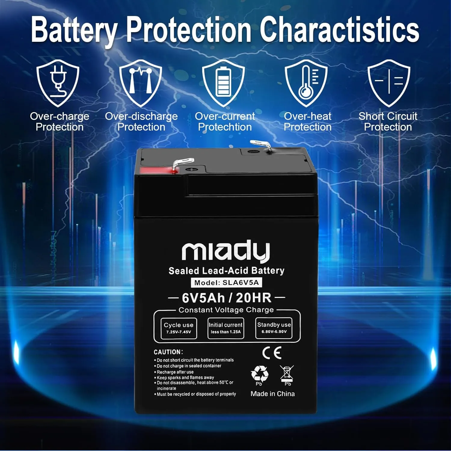Miady 6V 5Ah Rechargeable Sealed Lead Acid Battery(2 Pack)