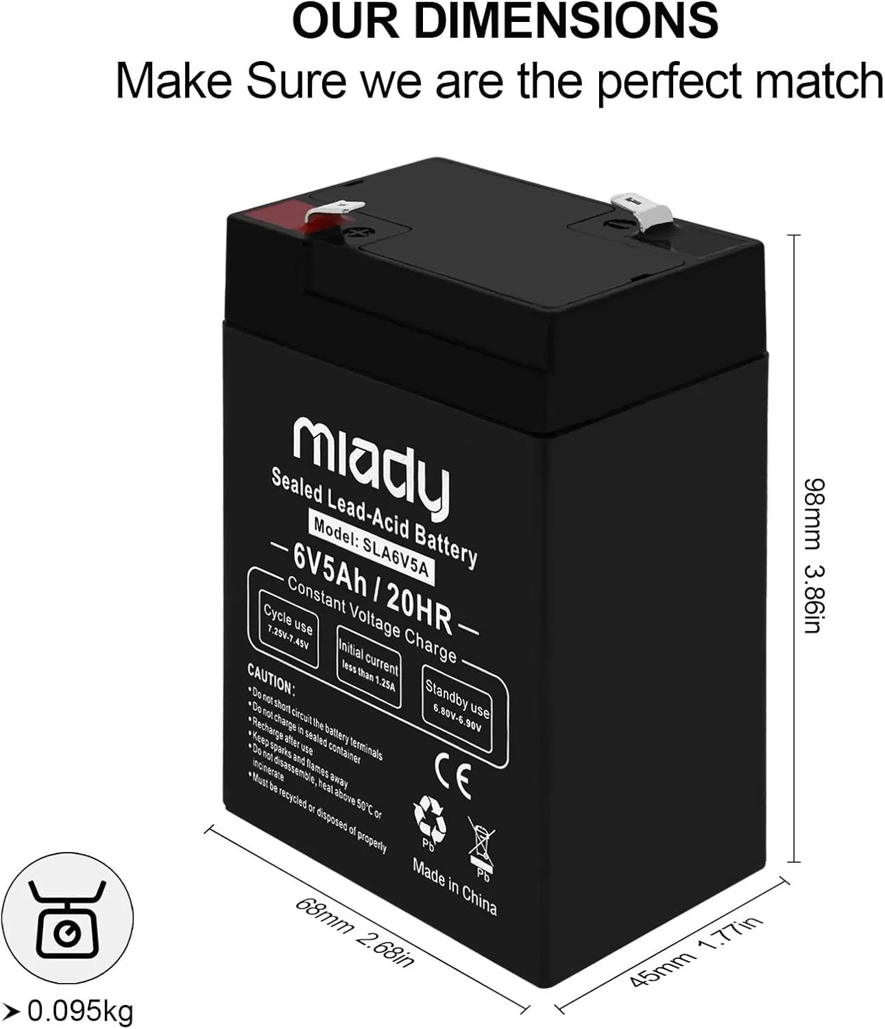 Miady 6V 5Ah Rechargeable Sealed Lead Acid Battery(2 Pack)