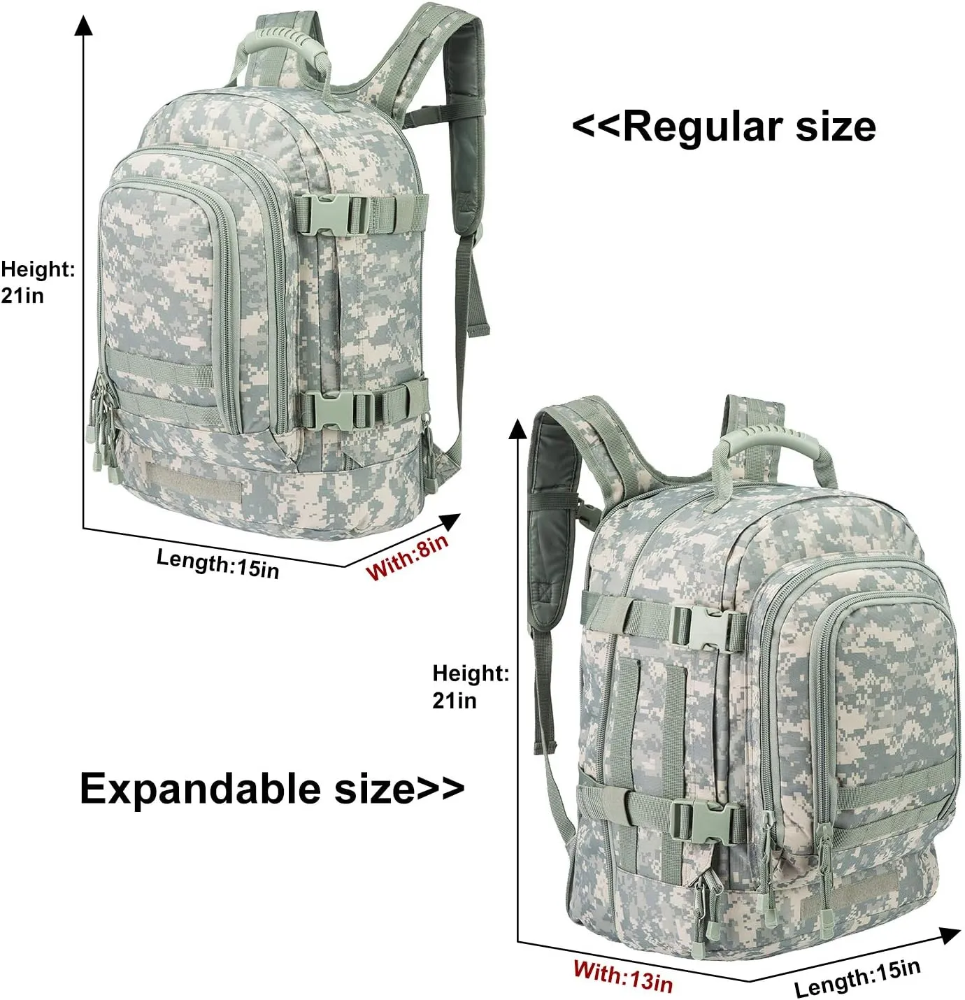Military Outdoor Backpack Expandable Backpack Tactical Daypack With Waist Strap for Hiking Hunting Outdoor (ACU)