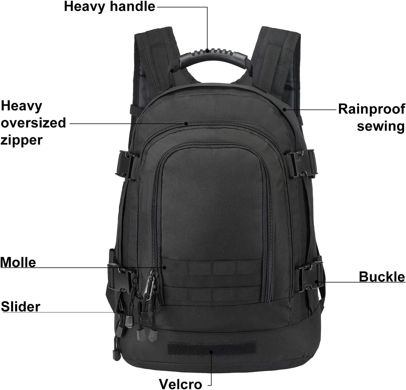 Military Outdoor Backpack Expandable Backpack Tactical Daypack With Waist Strap for Hiking Hunting Outdoor (Black)