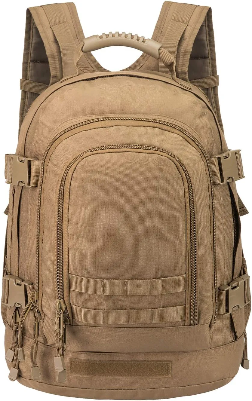 Military Outdoor Backpack Expandable Backpack Tactical Daypack With Waist Strap for Hiking Hunting Outdoor (Tan)
