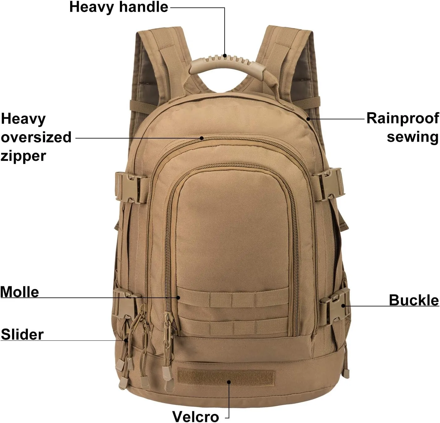 Military Outdoor Backpack Expandable Backpack Tactical Daypack With Waist Strap for Hiking Hunting Outdoor (Tan)