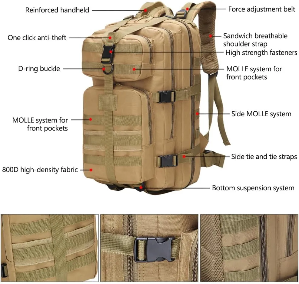 Military Tactical Backpack 3 Day Assault Pack Army Molle Bag Backpacks Rucksack 35L (ACU Digital)