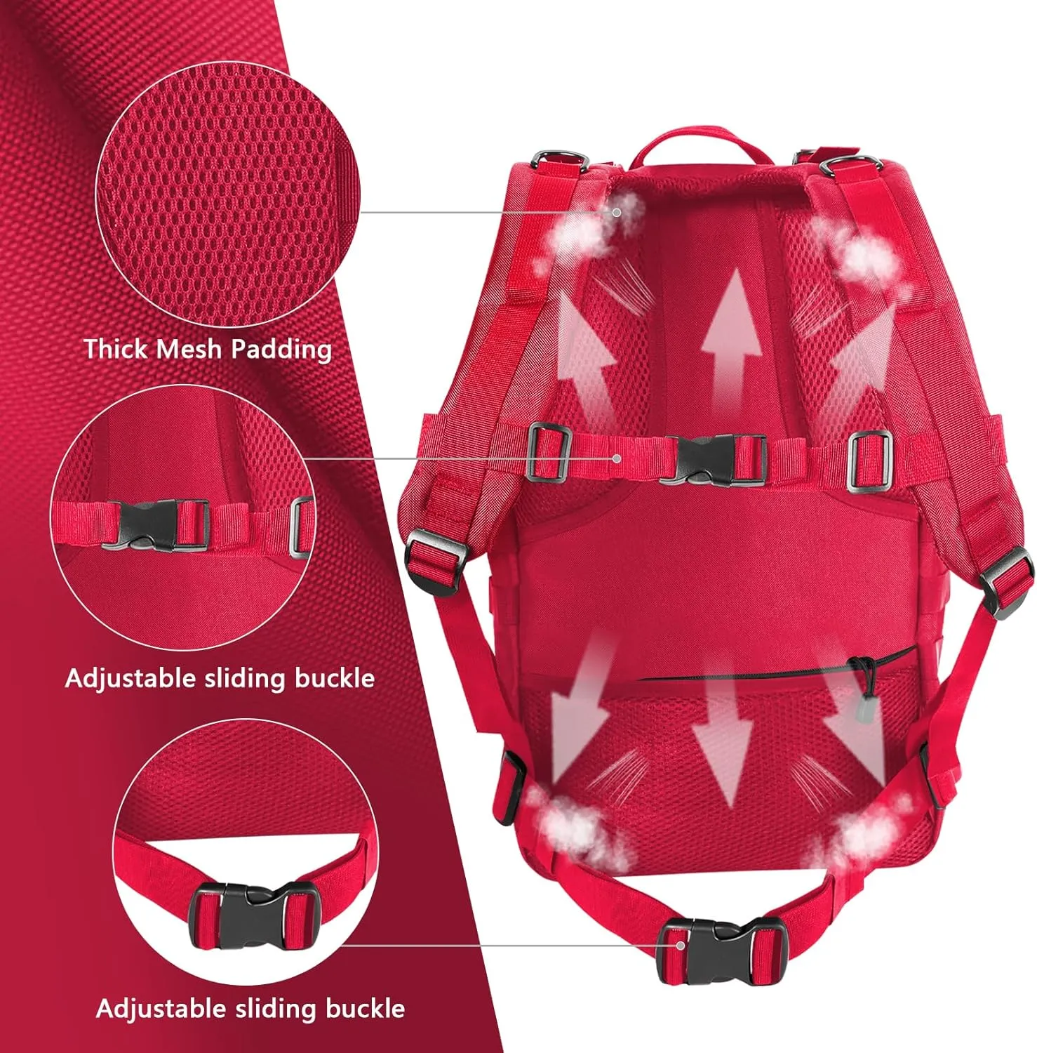 Military Tactical Backpack - 45L Large Assault Tactical Backpacks Molle Hiking Pack 3 Days Bug Out Bag - Waterproof Army Rucksack Tactical Gear for Camping/Traveling/Gym/Fishing-Red