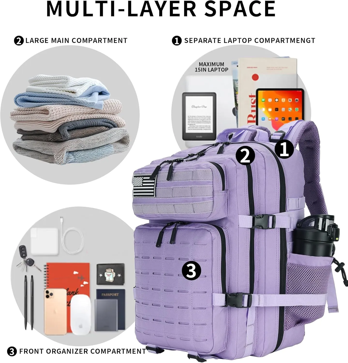 Military Tactical Backpack 45L/25L 3 Day Assault Pack Molle Daypack Hiking Backpack for Men and Women