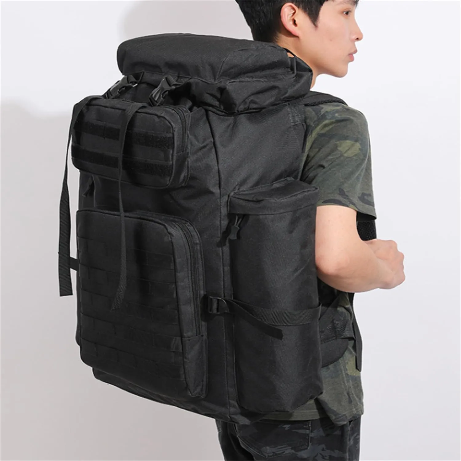 Military Tactical Backpack for Men, 100L Waterproof Camping Hiking Travel Hunting Daypack, Heavy Duty, Adjustable Straps (Camo-1)
