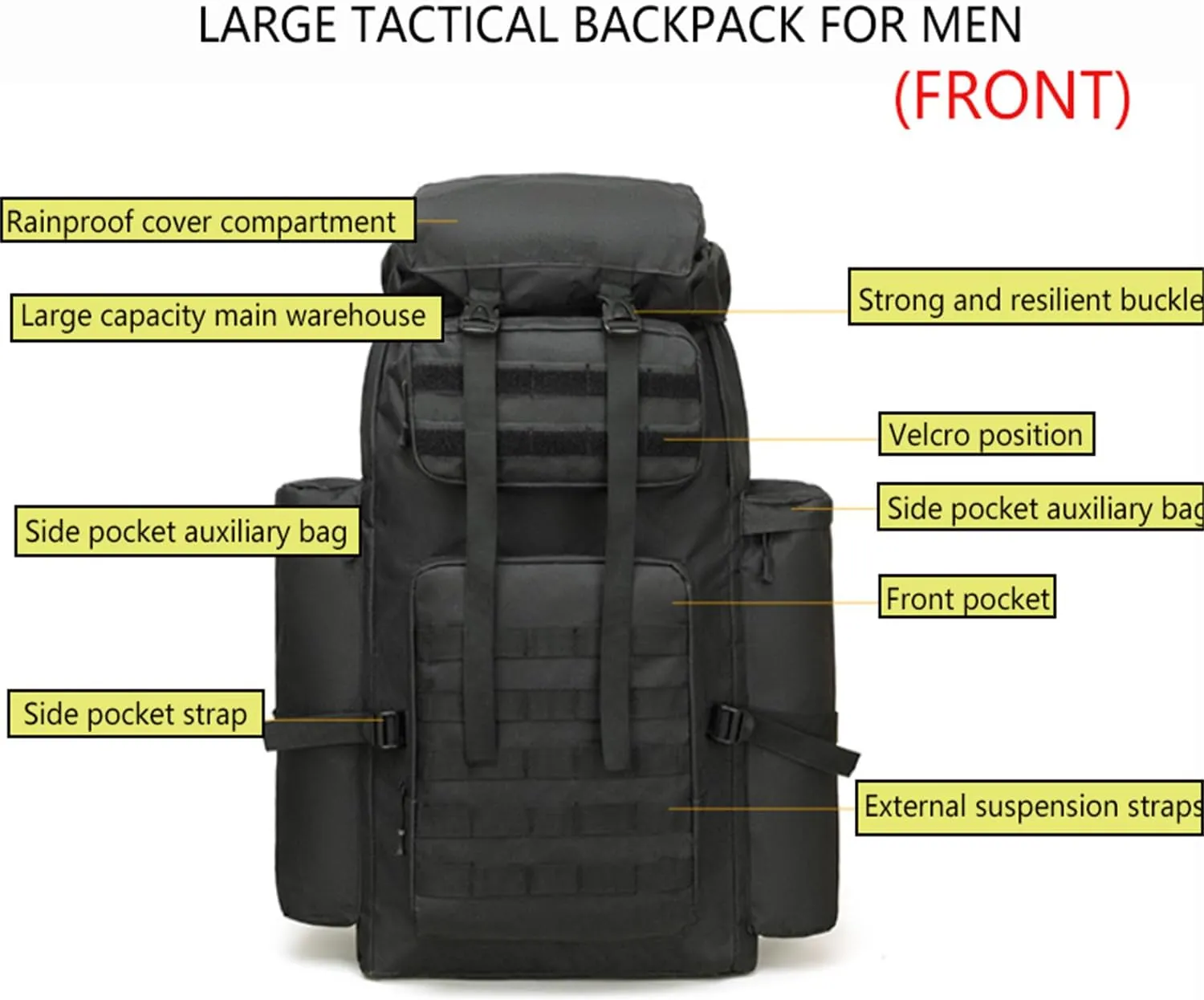 Military Tactical Backpack for Men, 100L Waterproof Camping Hiking Travel Hunting Daypack, Heavy Duty, Adjustable Straps (Camo-1)