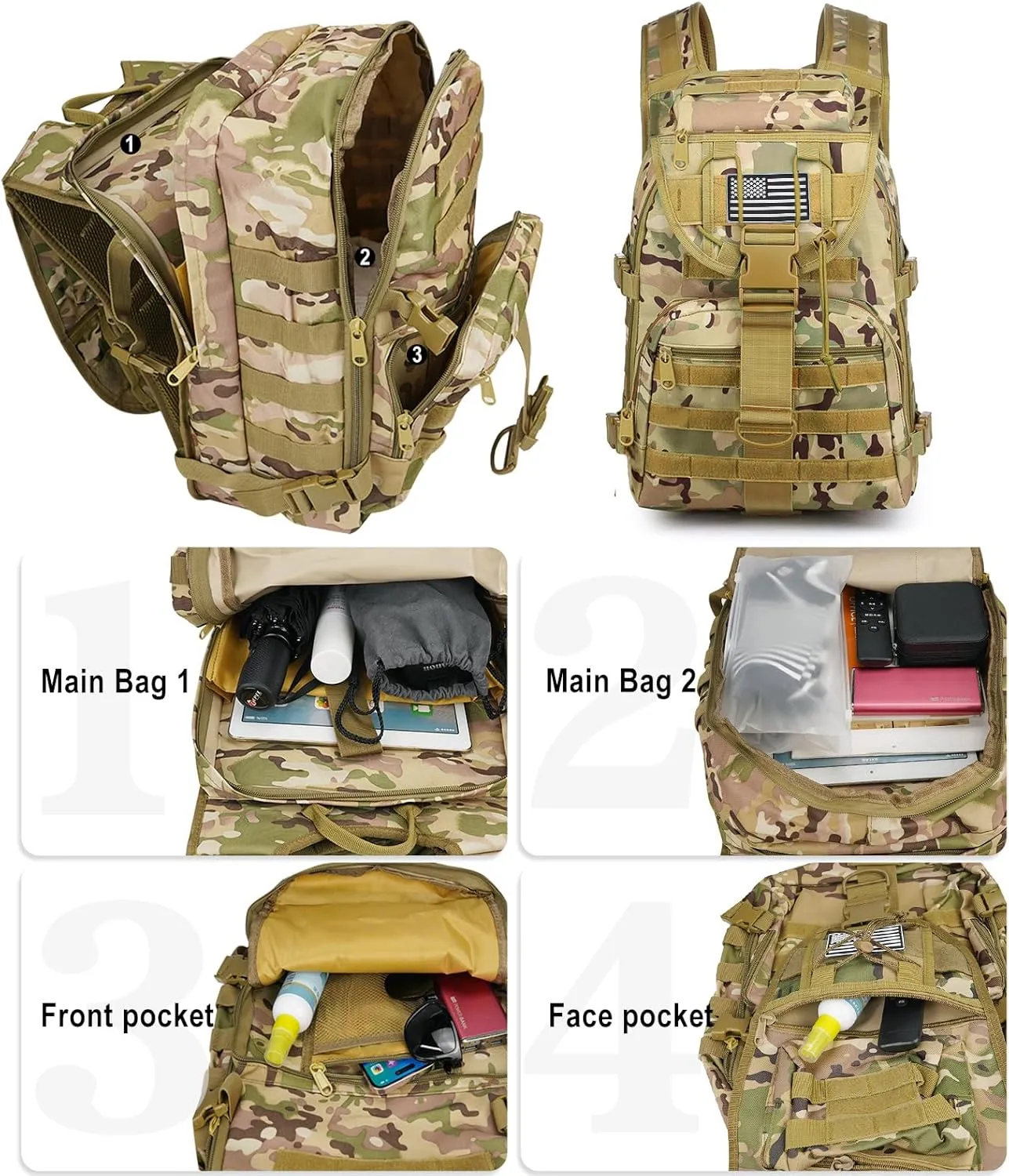 Military Tactical Backpack for Men 35L Army Assault Hiking Camping Backpacks with Molle System (CP Camouflage)