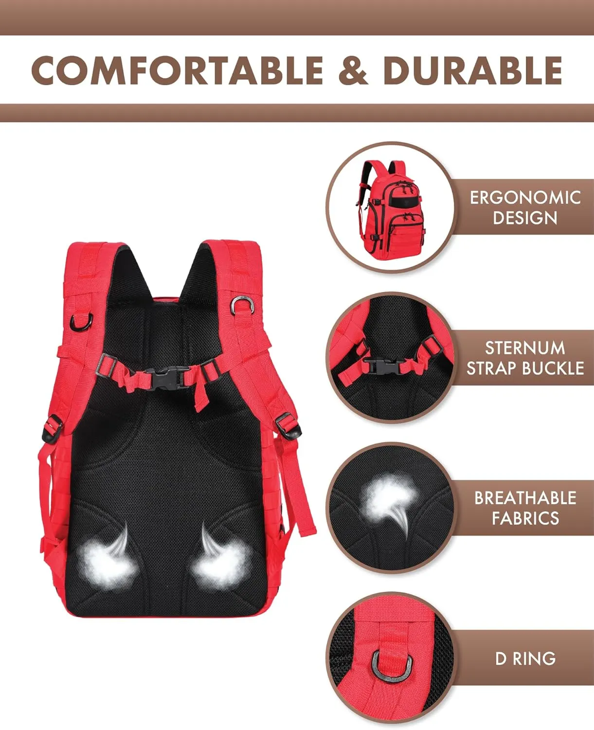 Military Tactical Backpack for Men, 35L Tactical Laptop Backpack, Tactical Bag Bug Out Bag, Army 3 Days Assault Pack - Red