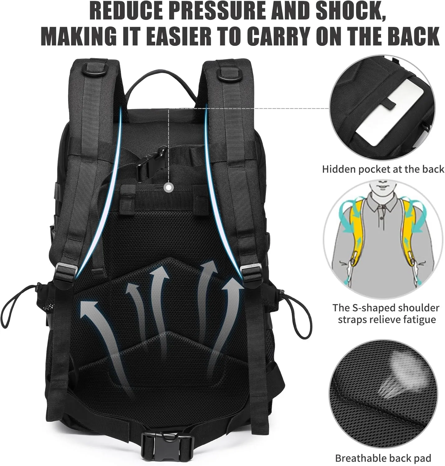 Military Tactical Backpack for Men Waterproof Daypack 3 Day Assault Pack Molle Bag with Water Bottle Holder