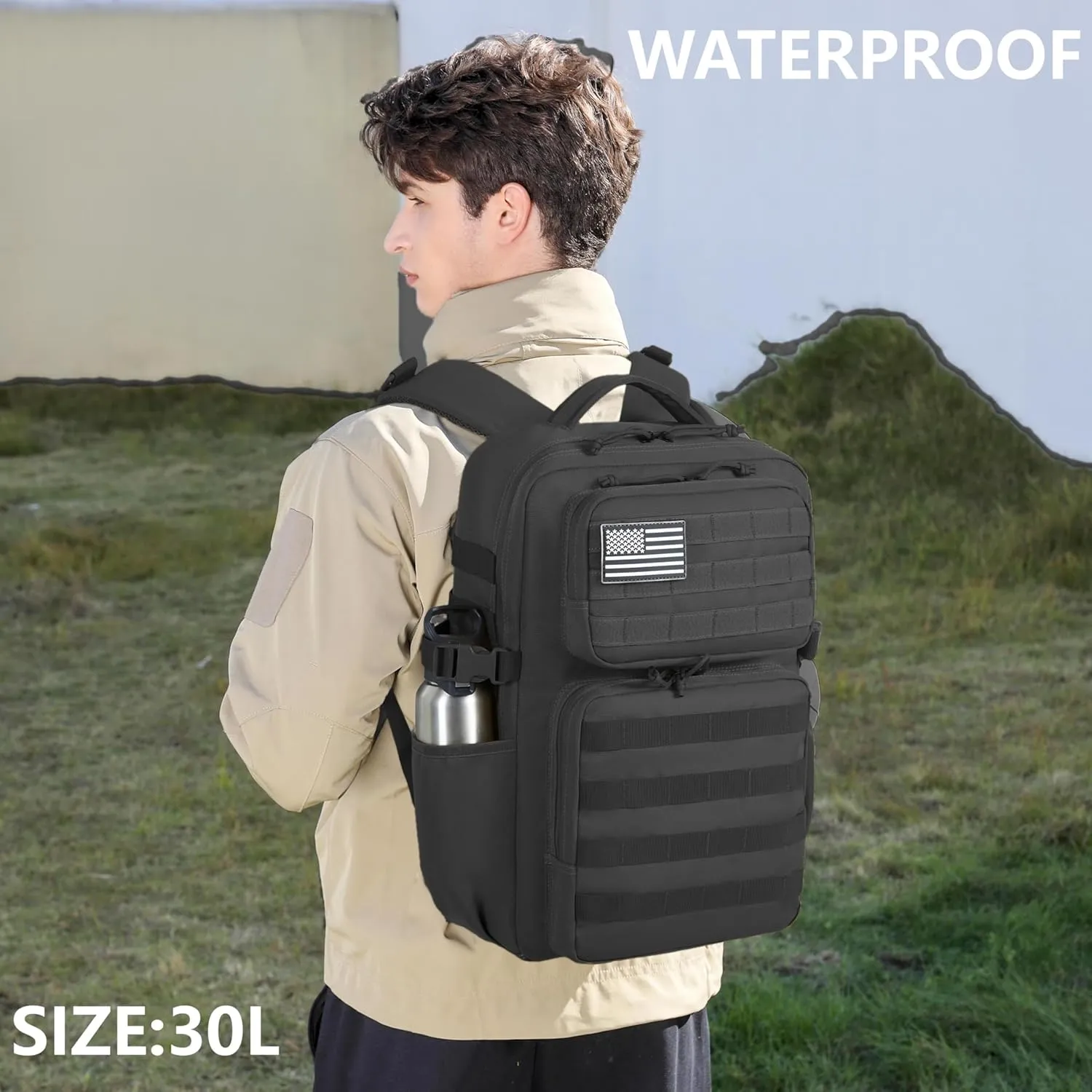 Military Tactical Backpack for Men Waterproof Daypack 3 Day Assault Pack Molle Bag with Water Bottle Holder