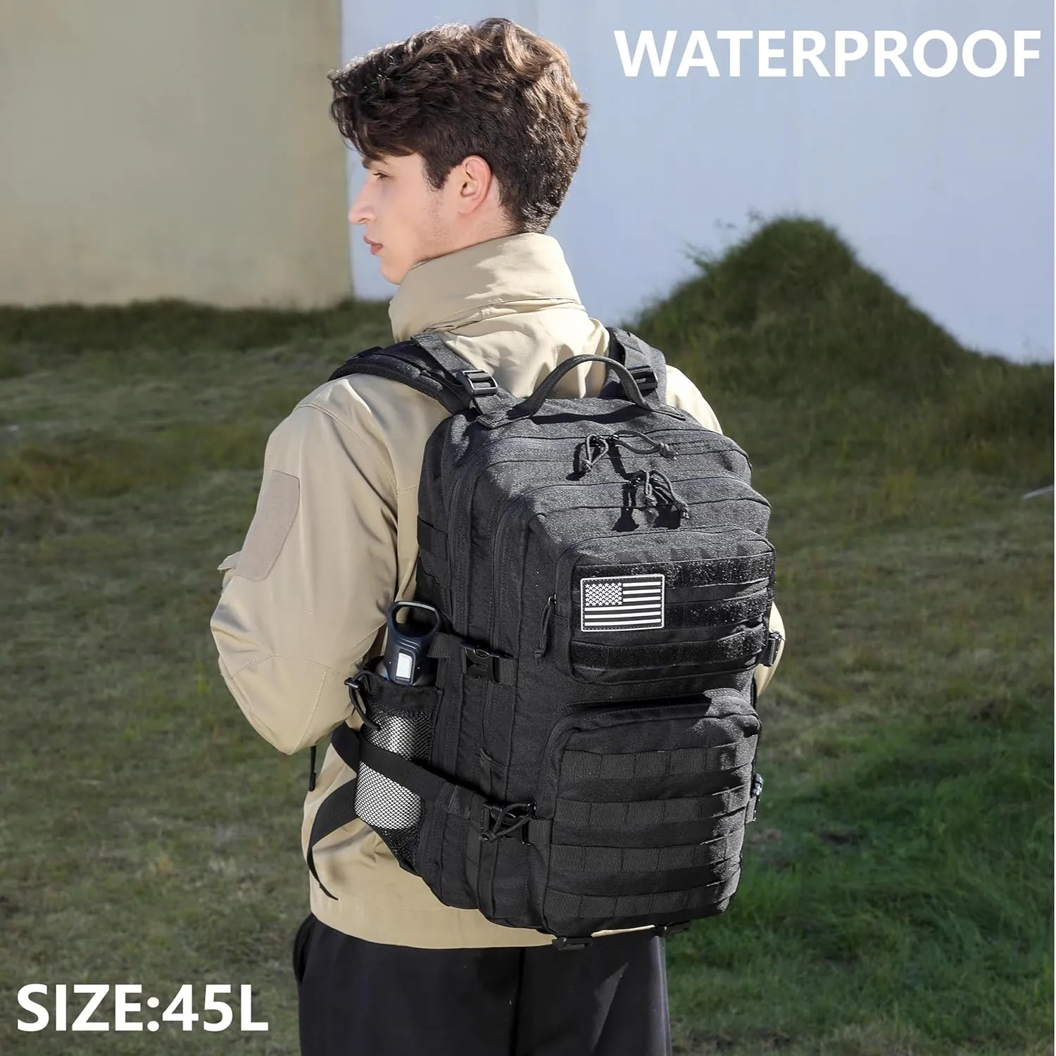 Military Tactical Backpack for Men Waterproof Daypack 3 Day Assault Pack Molle Bag with Water Bottle Holder