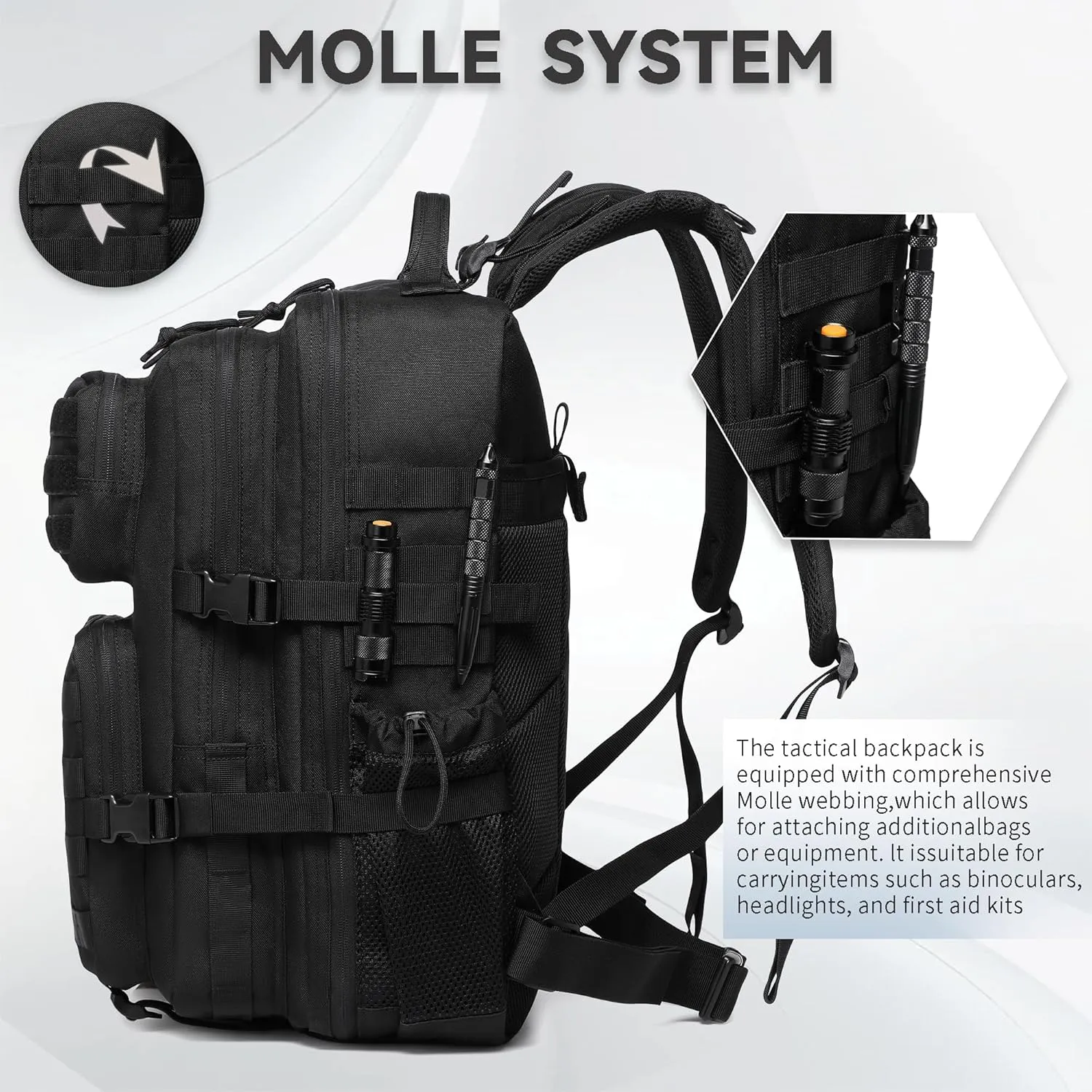 Military Tactical Backpack for Men Waterproof Daypack 3 Day Assault Pack Molle Bag with Water Bottle Holder