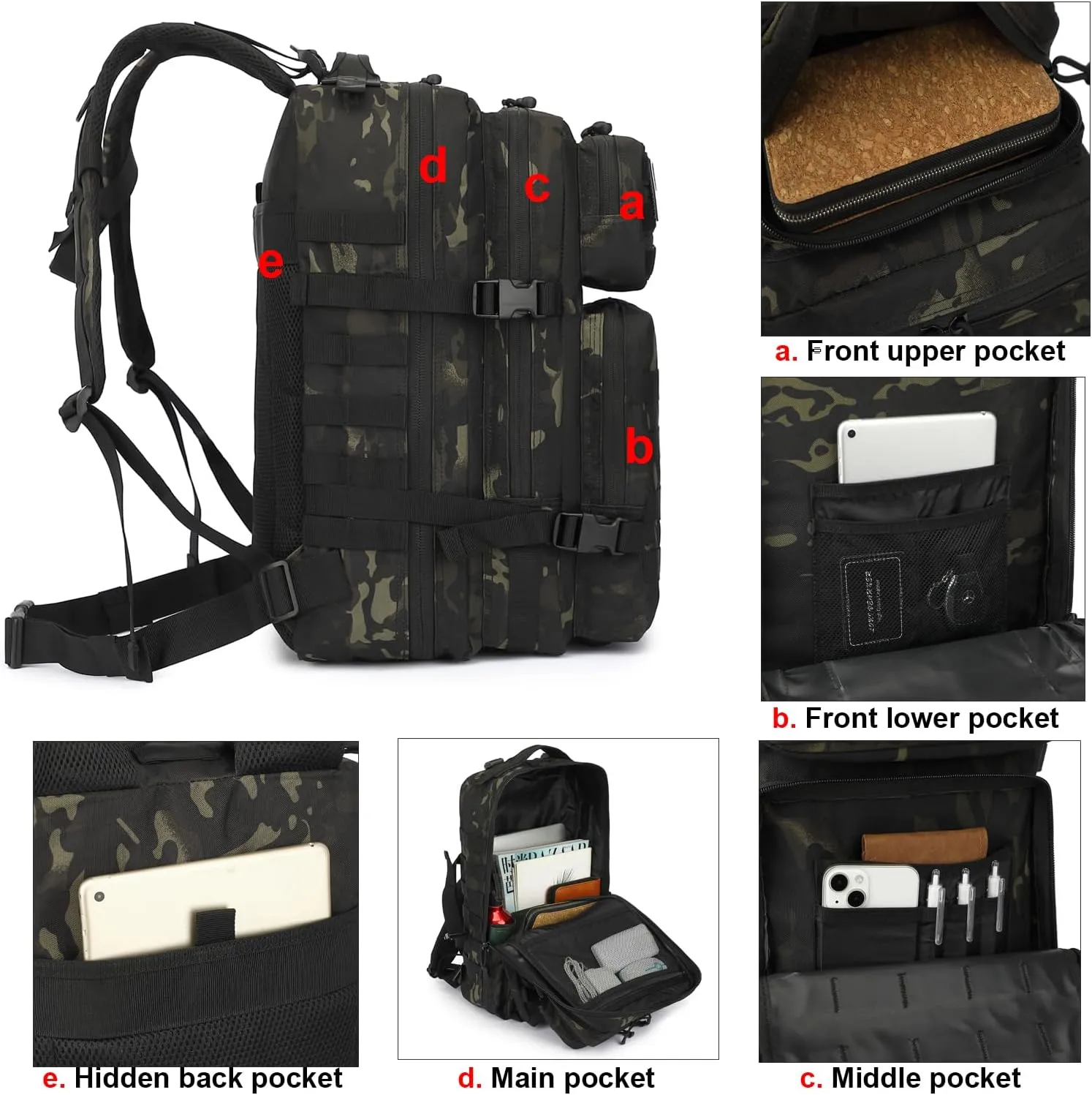 Military Tactical Backpack for Men Women, 3 Day Assault Pack Army Molle Bag Hiking Backpacks (CP Black)