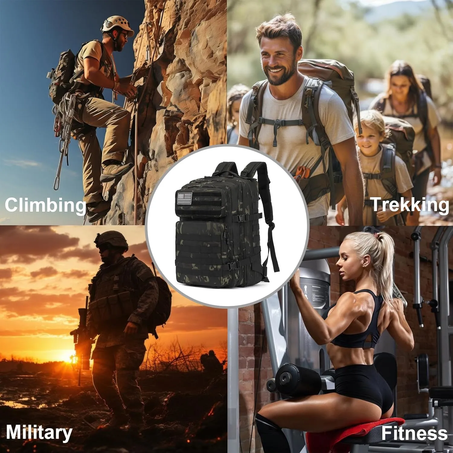 Military Tactical Backpack for Men Women, 3 Day Assault Pack Army Molle Bag Hiking Backpacks (CP Black)