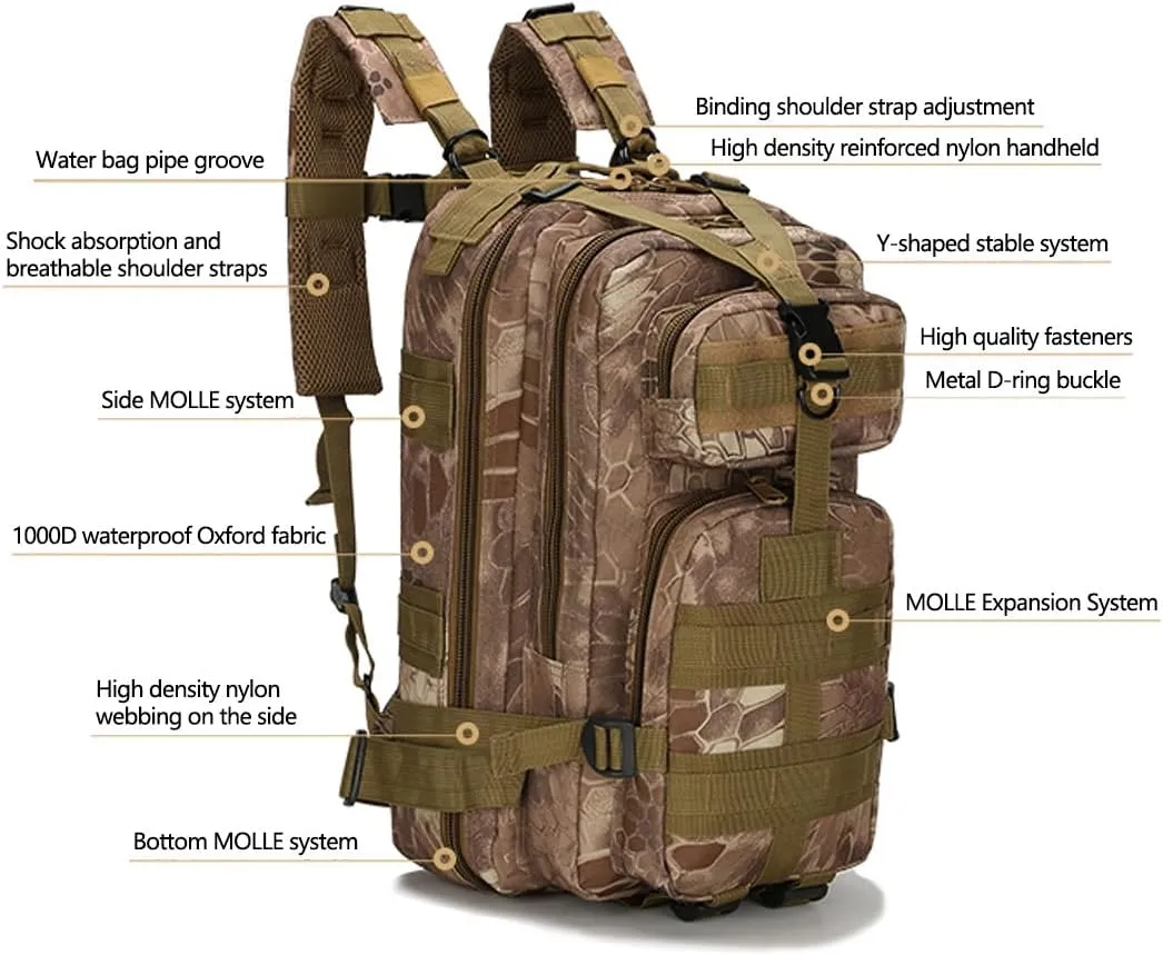 Military Tactical Backpack Rucksacks 3 Day Assault Pack Army for Hunting Trekking Camping Outdoor (Desert Digital)