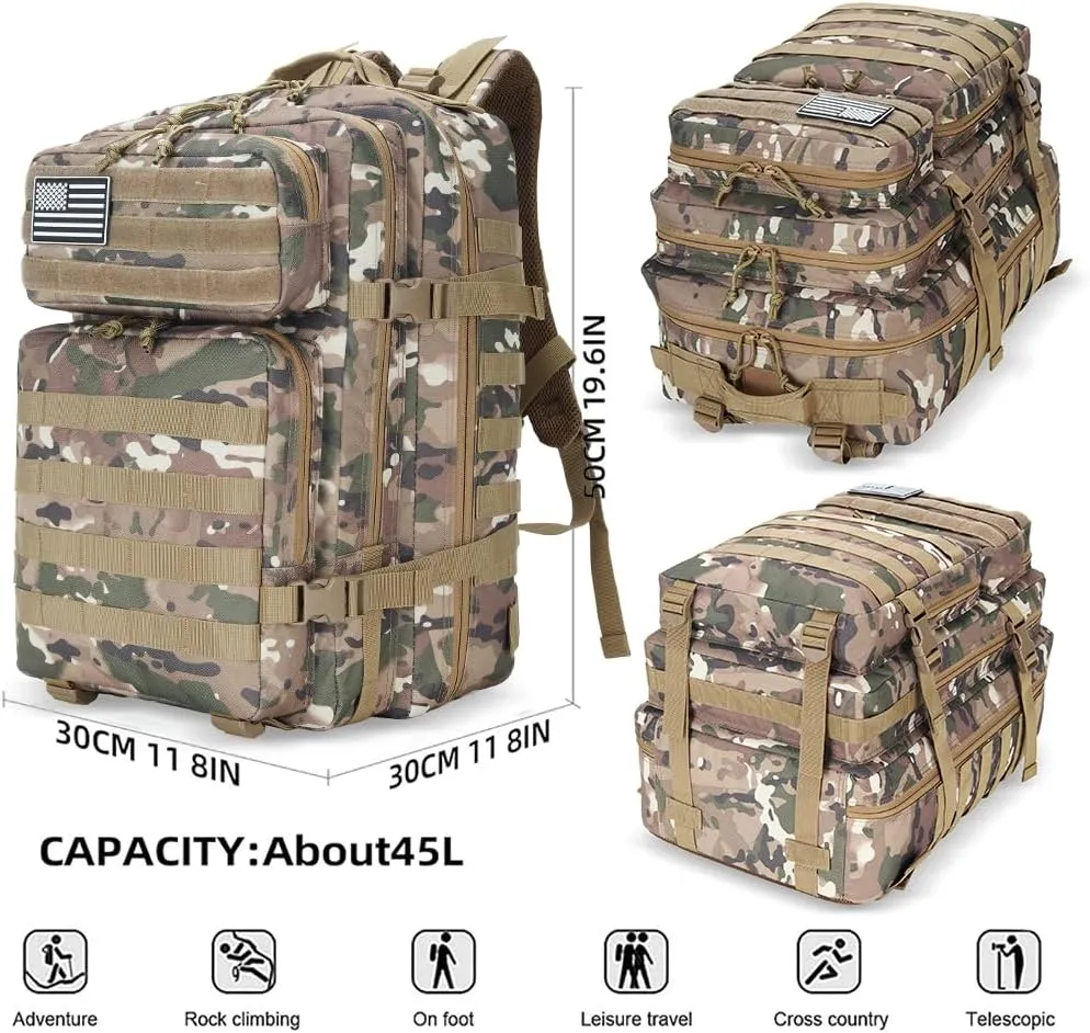 Military Tactical Backpack Waterproof 3 Day Assault Pack Large Capacity Hiking Rucksack (CP)