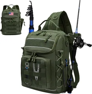 Military Tactical Backpack with Rod Holder for Fishing Hiking Trekking, Outdoor Assault Pack Travel Fishing Rucksack (Army Green)