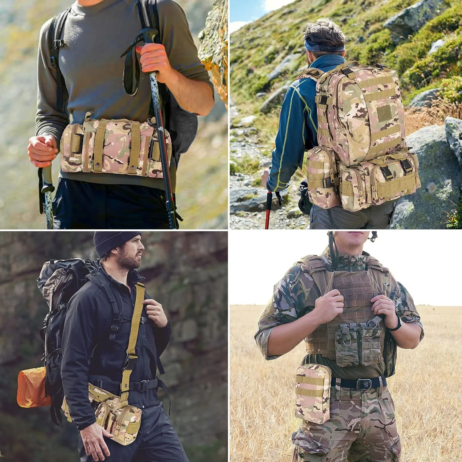 MINGPINHUIUS Military Tactical Backpack, 55L Large Capacity Army 3 Day Assault Pack Multifunctional Detachable Molle Bag Travel Backpack for Outdoor Hiking Camping Hunting (Camouflage CP)