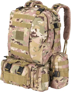 MINGPINHUIUS Military Tactical Backpack, 55L Large Capacity Army 3 Day Assault Pack Multifunctional Detachable Molle Bag Travel Backpack for Outdoor Hiking Camping Hunting (Camouflage CP)