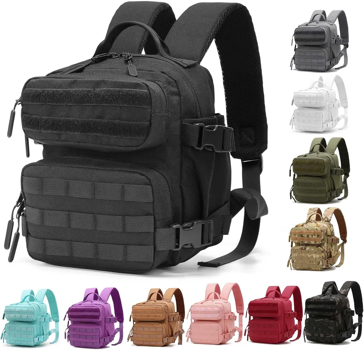 Mini Backpack for Women and Men, 9L Small Hiking Backpack of Gym, Travel, Camping (Black)