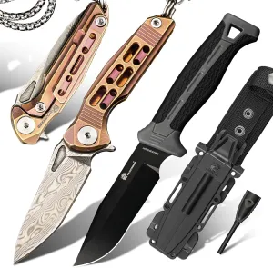 Mini Neck Knife, D2 Steel Bushcraft Knife with Fire Starter