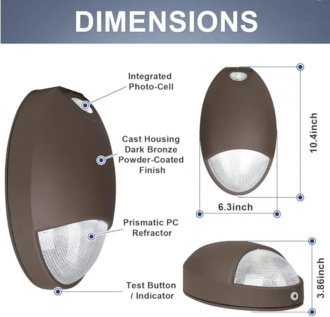 Mini Wall Pack Emergency Light with Battery Backup Photocell Sensor (Black 6- Pack)