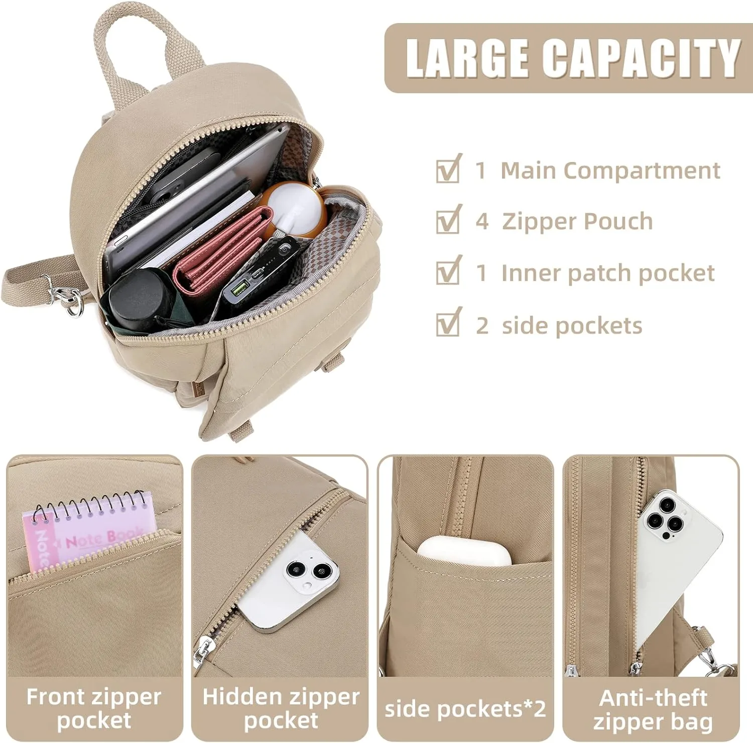 Mini Waterproof Backpack Purse for Women and Men,Small Travel Daypack