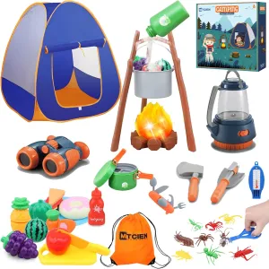 MITCIEN Kids Camping Toys Set with Tent, Outdoor Toys for Toddlers Boys Girls Age 3-6, Include Kids Camping Tent/Campfire/Oil Lamp/Pretend Food