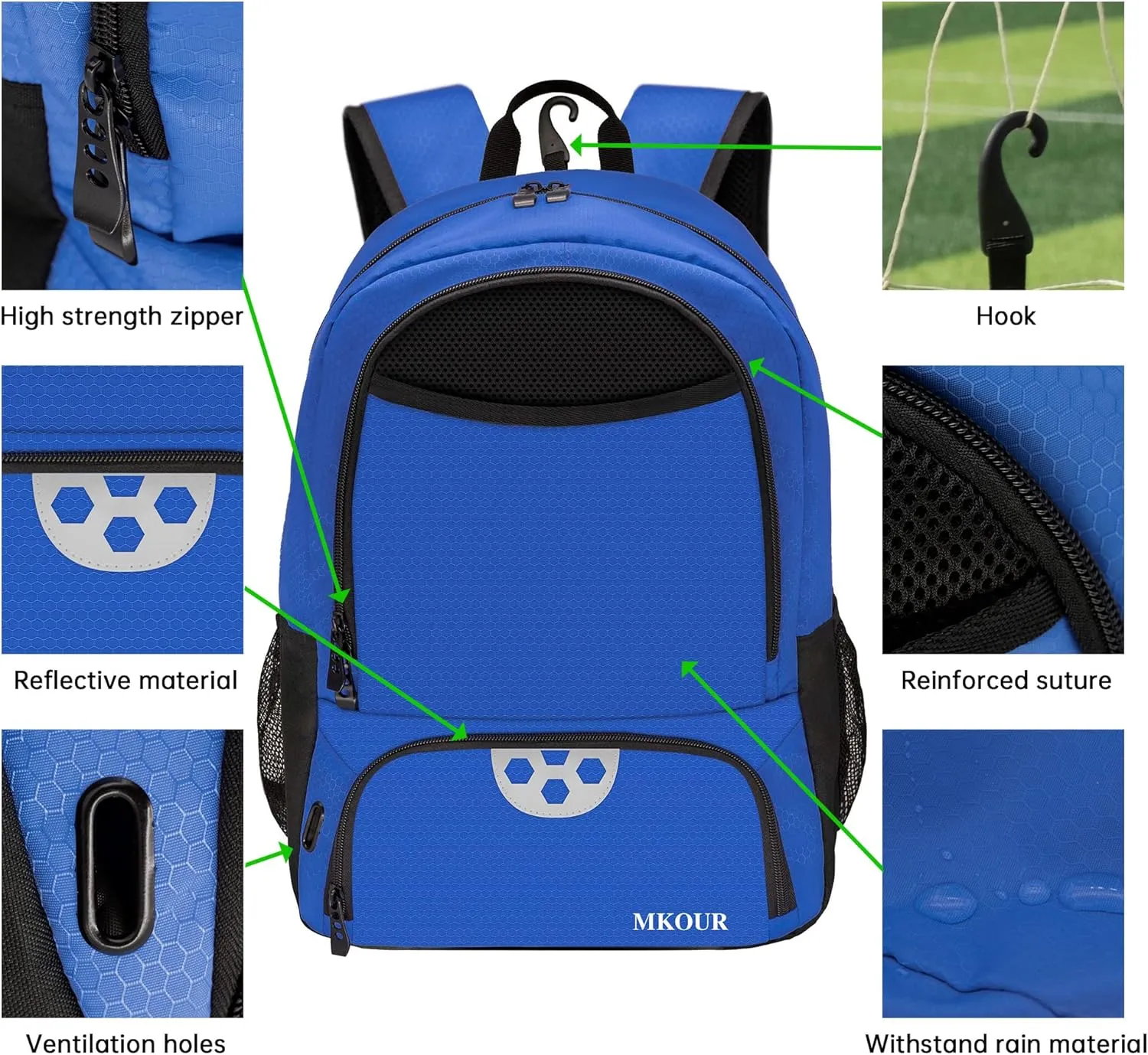 Mkour Soccer Backpack for Football Basketball Volleyball, with Ball Compartment and Holder