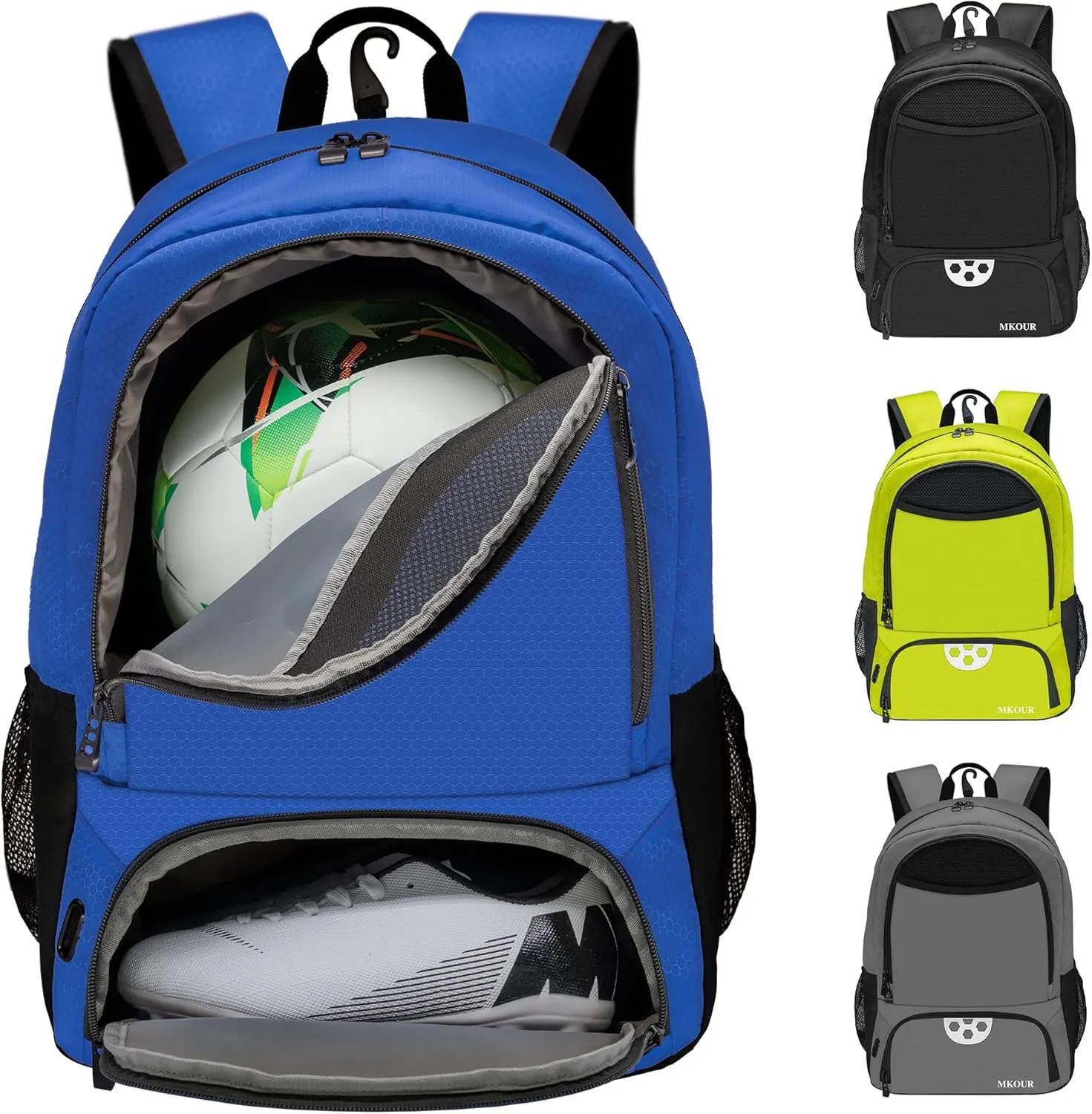 Mkour Soccer Backpack for Football Basketball Volleyball, with Ball Compartment and Holder