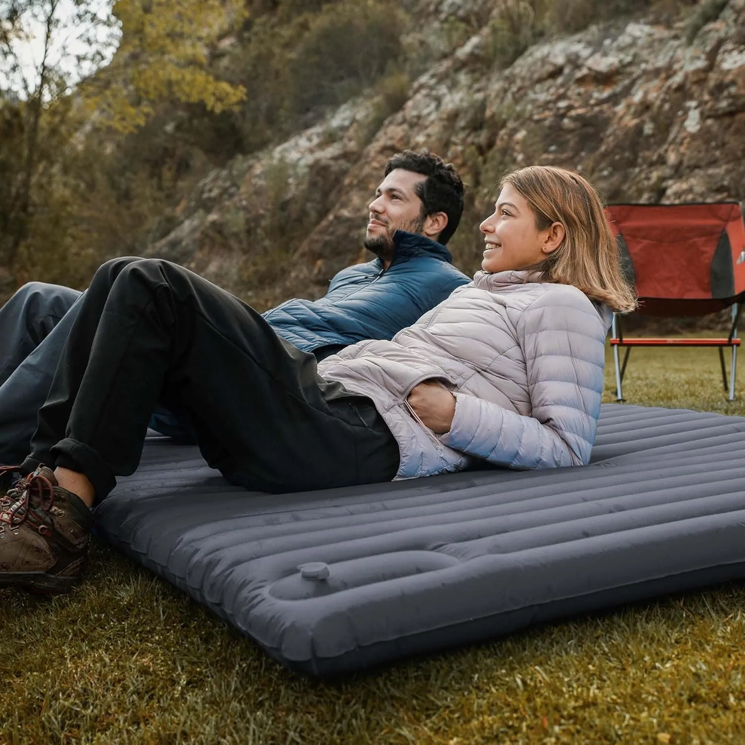 MOBI GARDEN Camping Sleeping Pad, Inflatable Sleeping Mat with Built-in Foot Pump, Compact Waterproof Camping Air Mattress for Backpacking, Hiking, Tent, Traveling