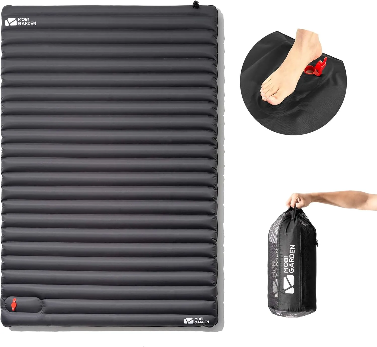 MOBI GARDEN Camping Sleeping Pad, Inflatable Sleeping Mat with Built-in Foot Pump, Compact Waterproof Camping Air Mattress for Backpacking, Hiking, Tent, Traveling