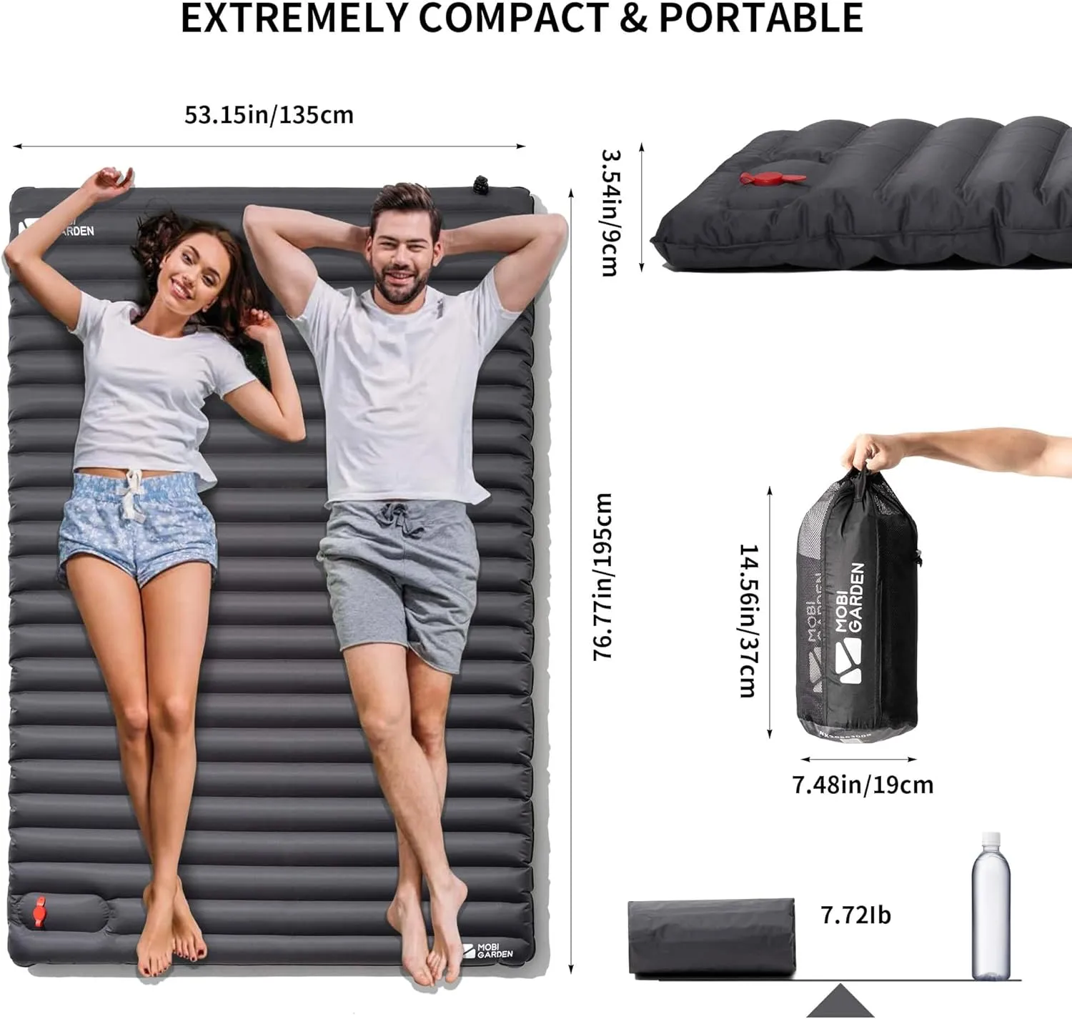 MOBI GARDEN Camping Sleeping Pad, Inflatable Sleeping Mat with Built-in Foot Pump, Compact Waterproof Camping Air Mattress for Backpacking, Hiking, Tent, Traveling