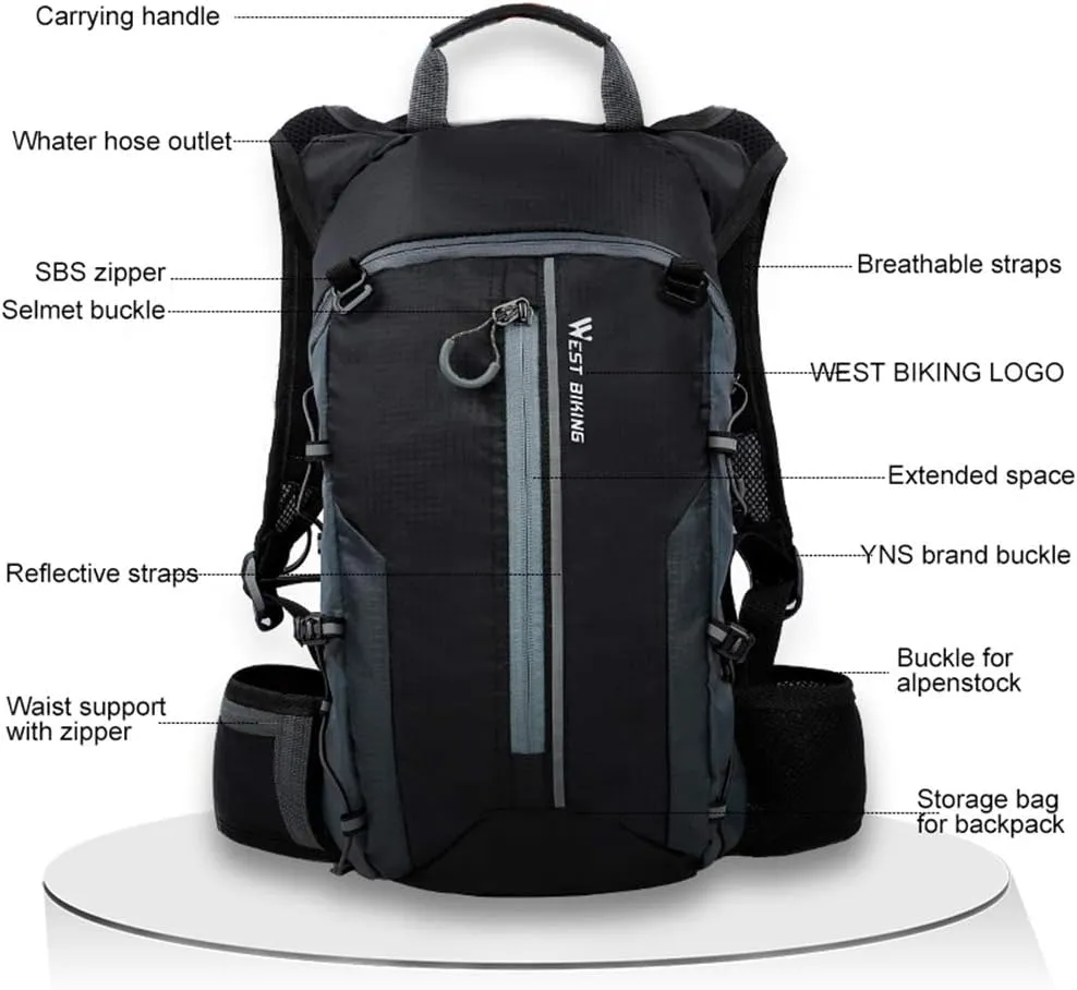 Moiitee 10L Ultra-light Waterproof Bike Backpack with Hydration Bladder, Suitable for Cycling, Hiking, and Snow Activities (Gray)