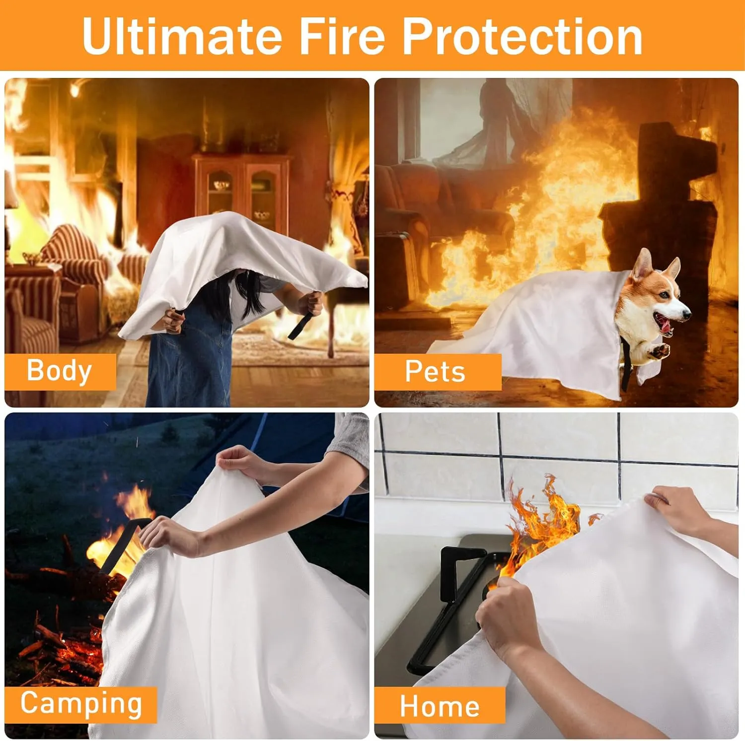 Mondoshop Fire Blanket Emergency for Home and Kitchen 6pack Fire Blankets Fire Resistant Blanket for Camping, Grill, Car, Office, Warehouse, School, Picnic, Garages, Workshops