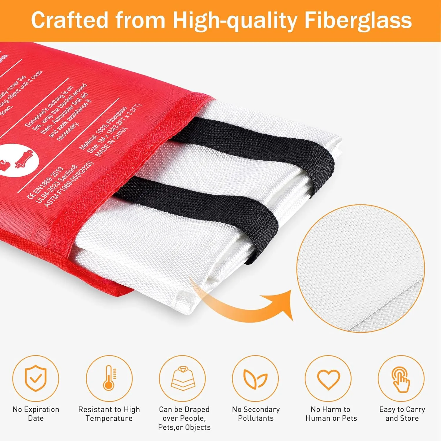 Mondoshop Fire Blanket Emergency for Home and Kitchen 6pack Fire Blankets Fire Resistant Blanket for Camping, Grill, Car, Office, Warehouse, School, Picnic, Garages, Workshops