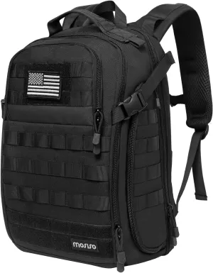 MOSISO Tactical Backpack, 2-Layer Military Daypack 3 Day Assault Pack Rucksack Outdoor Hiking Hunting Camping Training Travel Shoulder Bag with Trolley Belt & USA Flag Patch, Black