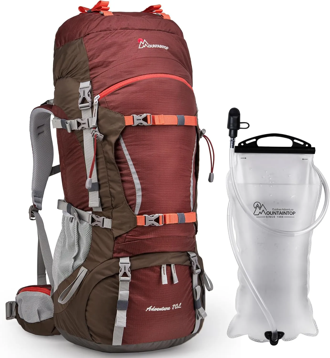 MOUNTAINTOP 70L Internal Frame Backpack with 3L Hydration Bladder