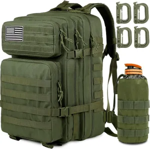 MUCHER 45L Military Tactical Backpack For Men with Bottle Holder and 4 Carabiners Molle Backpack EDC Large 3Day Army Rucksack (Green)
