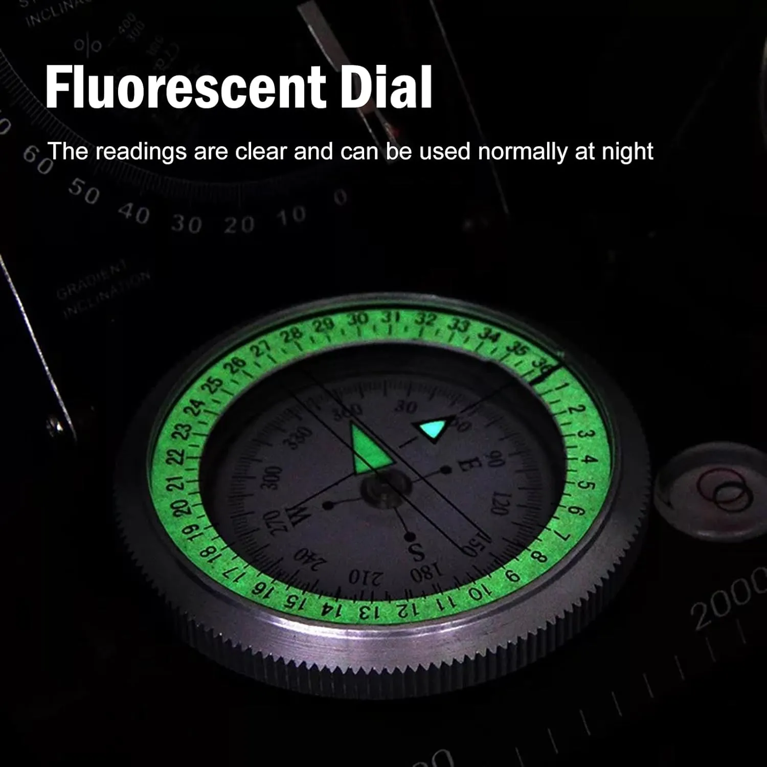 Multifunctional Aiming Navigation Luminous Compass, Sighting Navigation Compass with Inclinometer, Impact Resistant & Waterproof Compass for Hiking, Camping